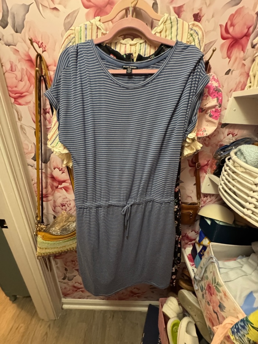 Hilary Radley Blue and White Striped Midi Dress